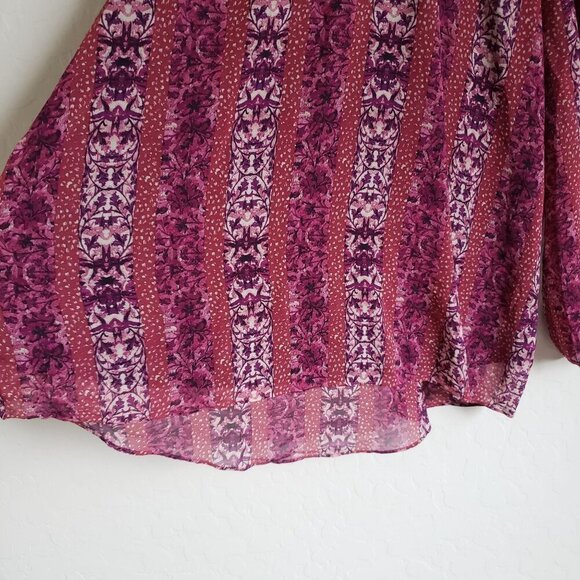 Susan Graver Chiffon Smocked Mock Neck Blouse Built in Tank Boho Berry Size 2X - Picture 4 of 12